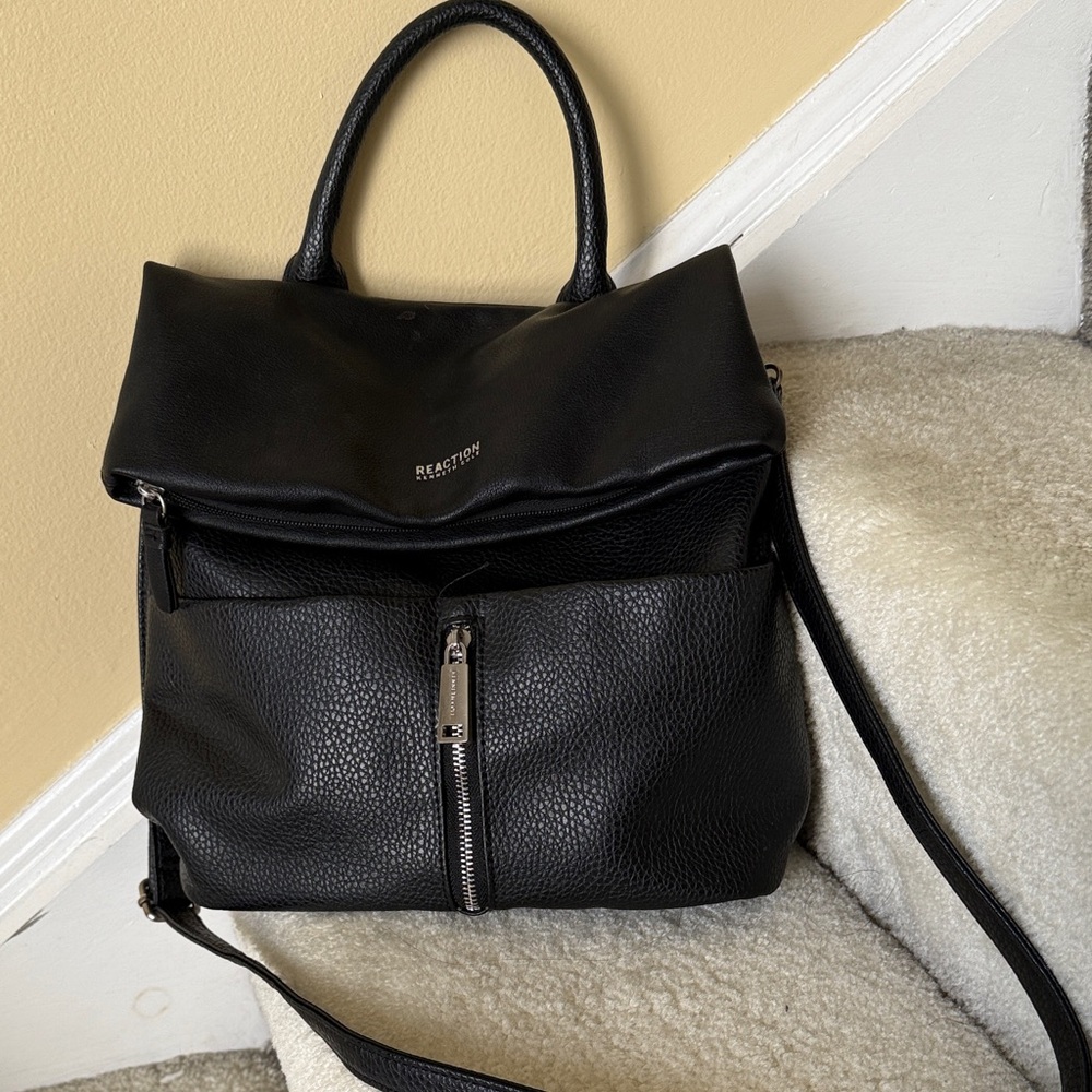 Vegan leather Kenneth Cole roll top black bag